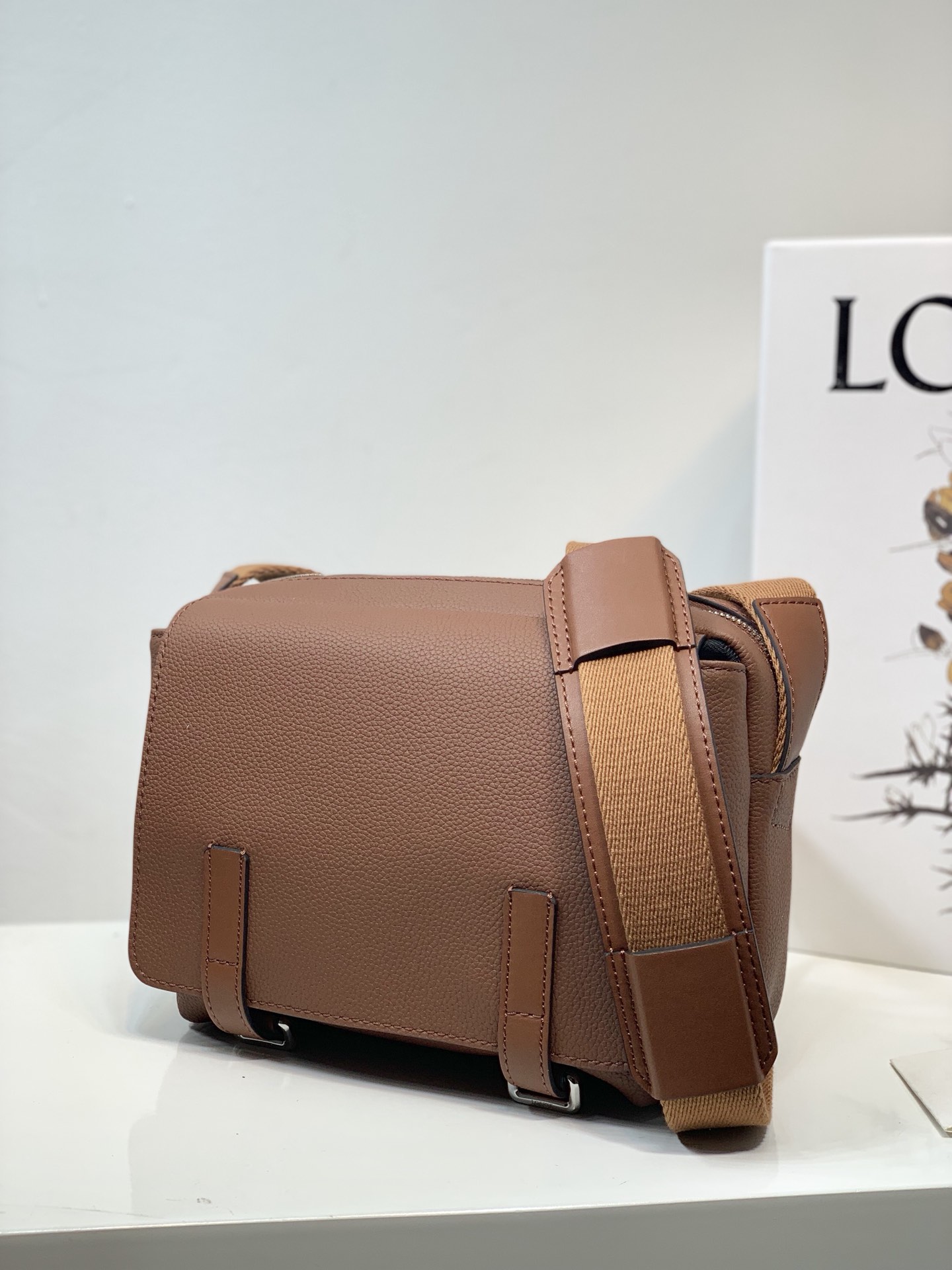 Loewe XS Military Messenger Bag in Soft Grained Calfskin Brown